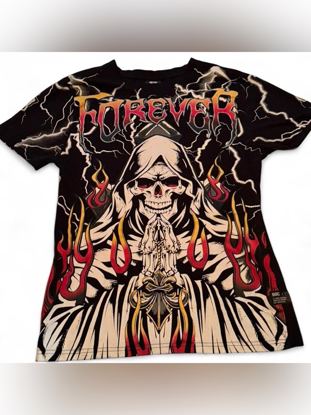 Black Tee with Red and White Skull Graphic